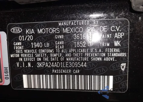 2020 Kia Rio Lx z USA, uszkodzony, nr VIN 3KPA24AD1LE309544